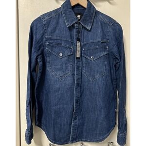 G-Star Raw Women Size XS Boxy‎ Denim Shirt Faded Harbor Jean Two Pocket Western